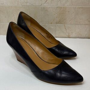 Franco Sarto Frankie Navy Leather Pumps with Wedge Heels, 10M
